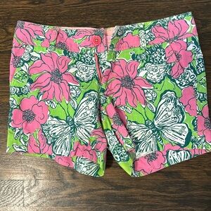 Lilly Pulitzer Seersucker pink and green butterfly transformation shorts size 00